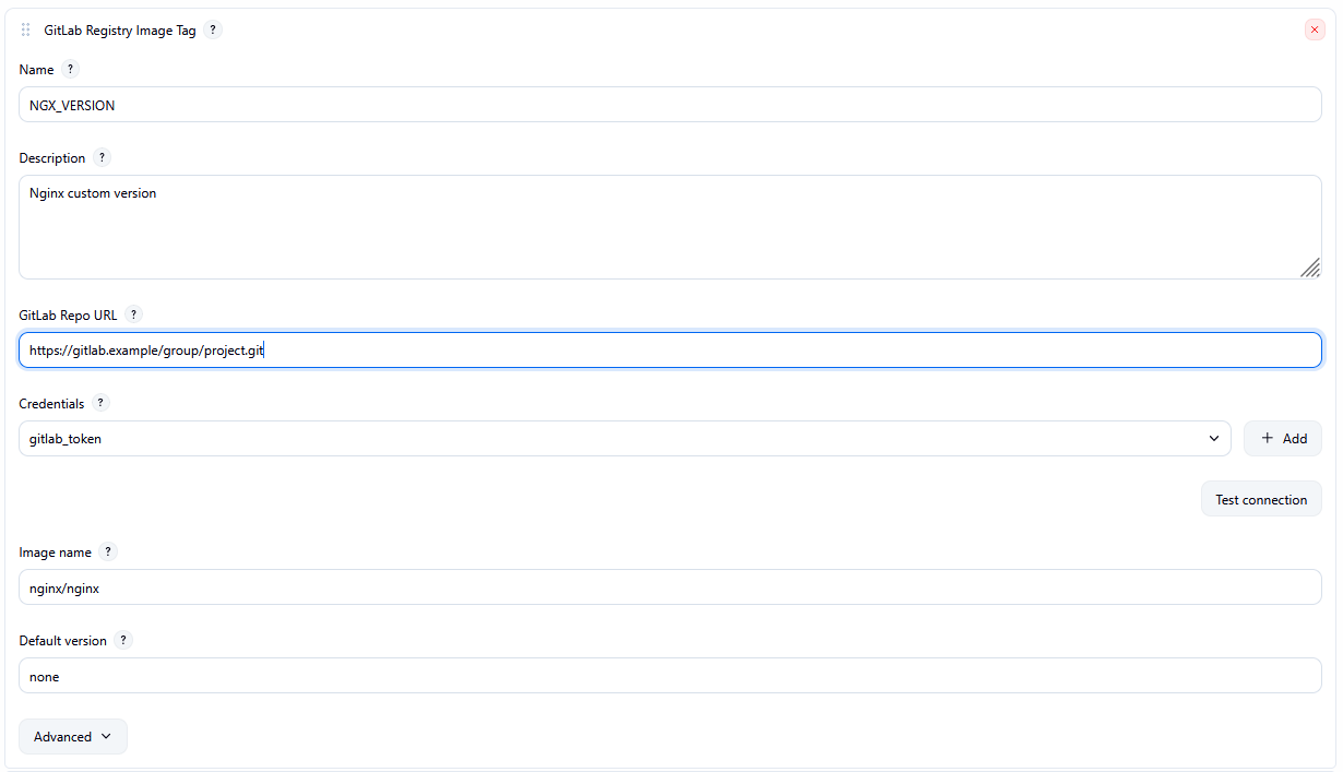 Job configuration with Test connection success