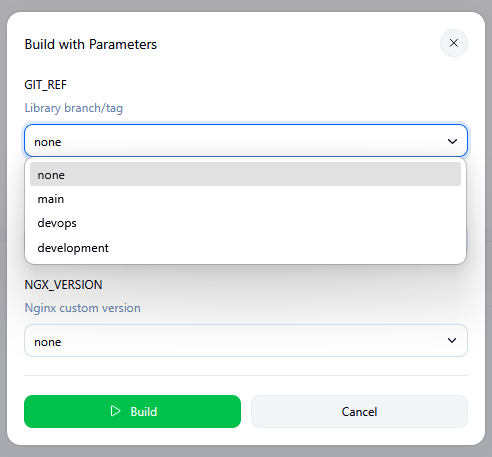 Build with Parameters dropdown of repository refs