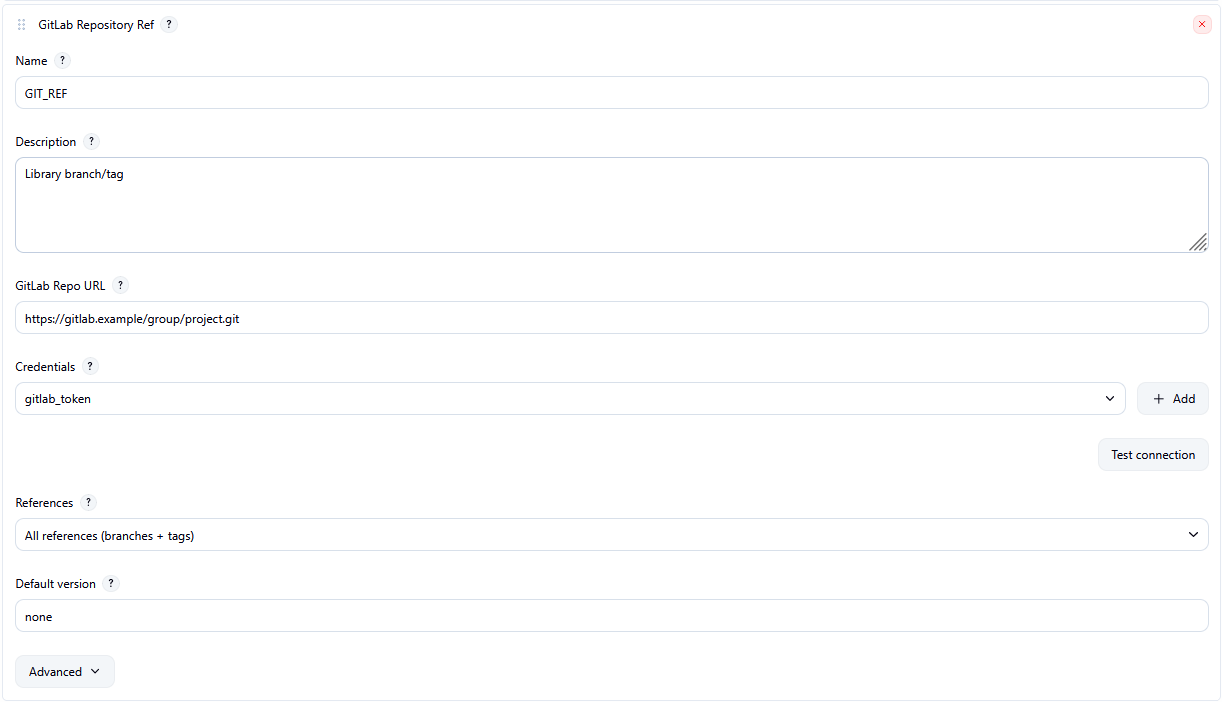 Job configuration with Test connection success