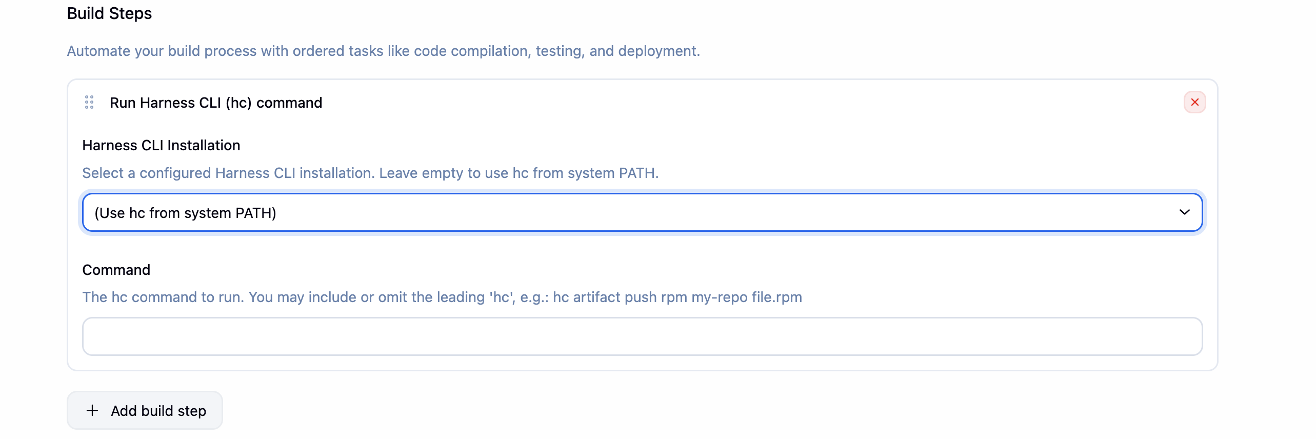 Run Harness CLI command build step