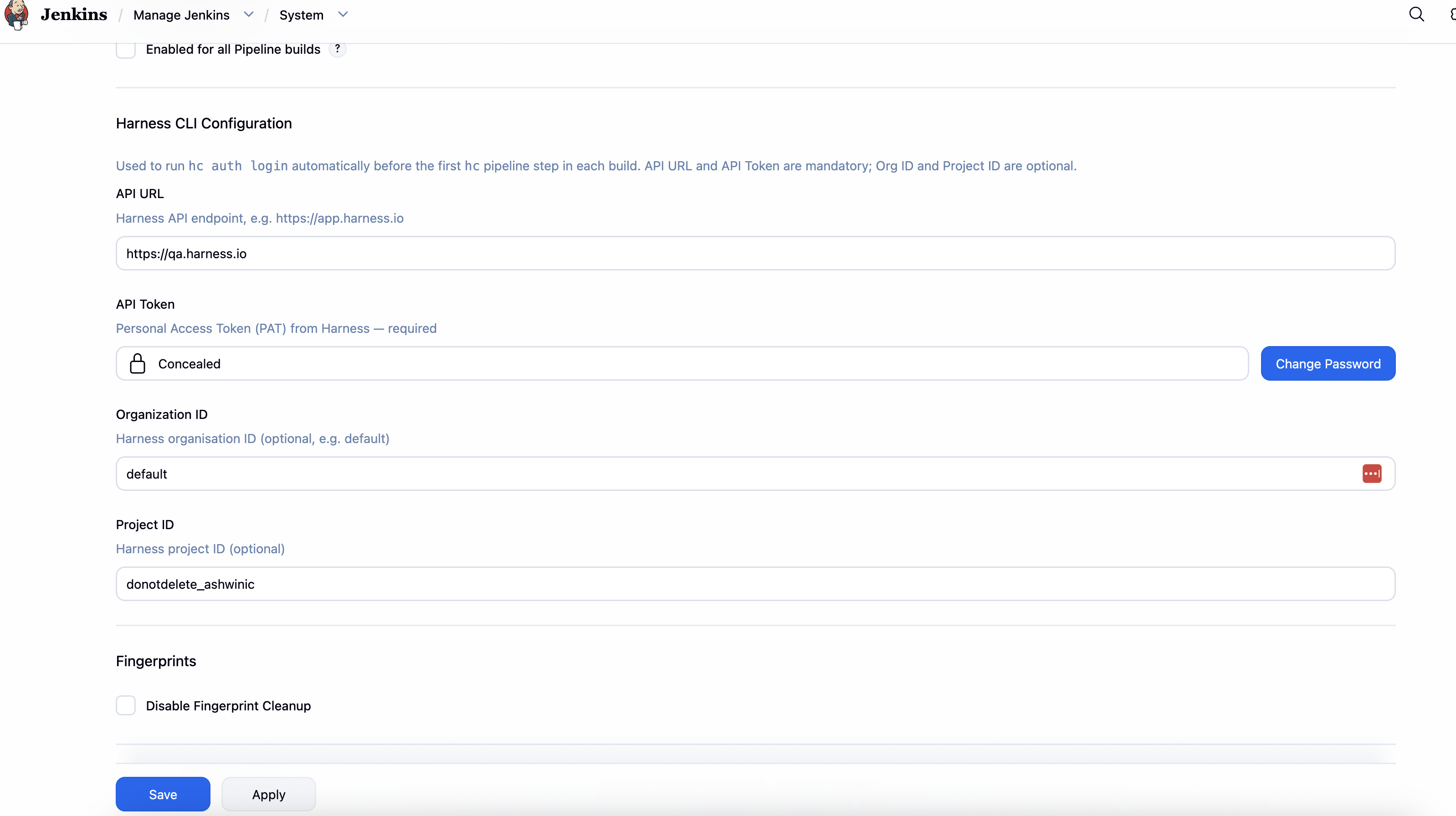 Harness CLI system configuration