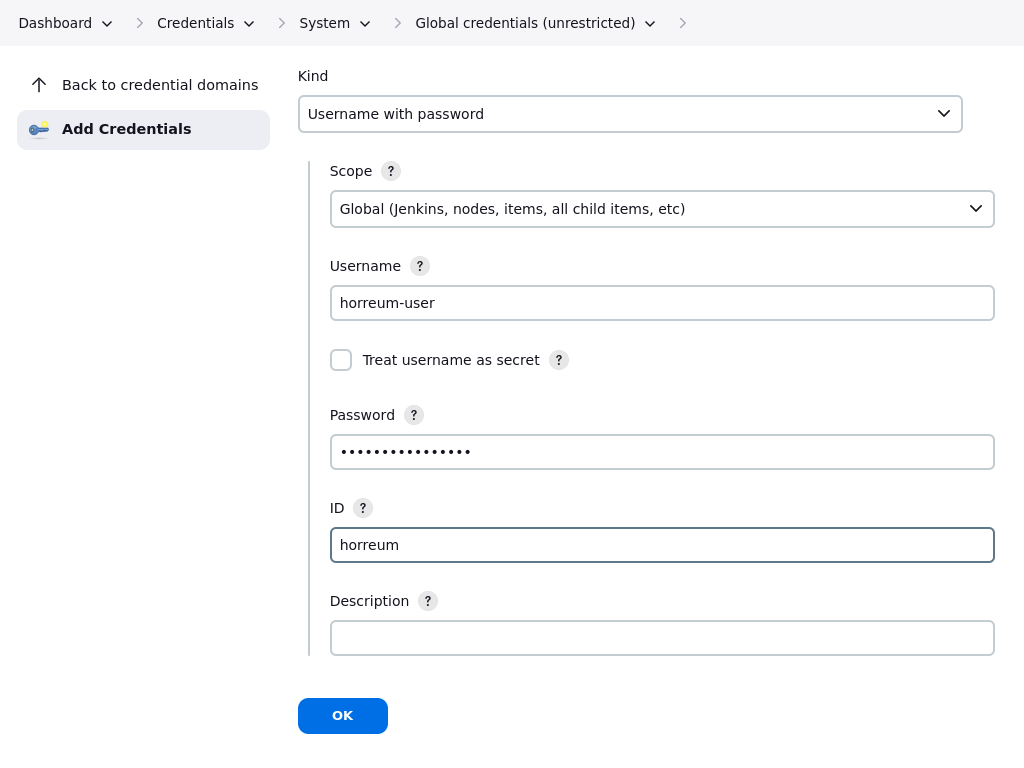 configure credentials username password