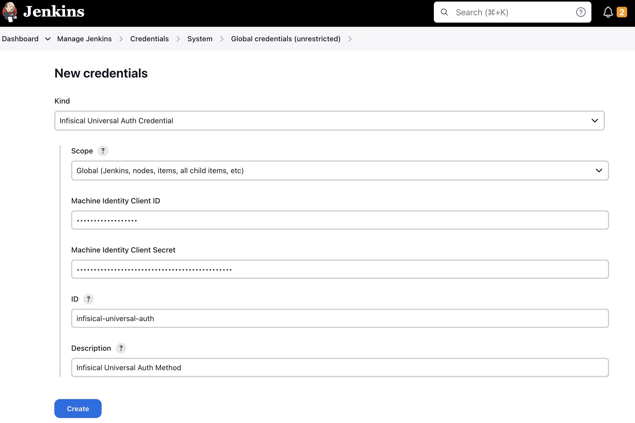 Infisical Universal Auth Credential