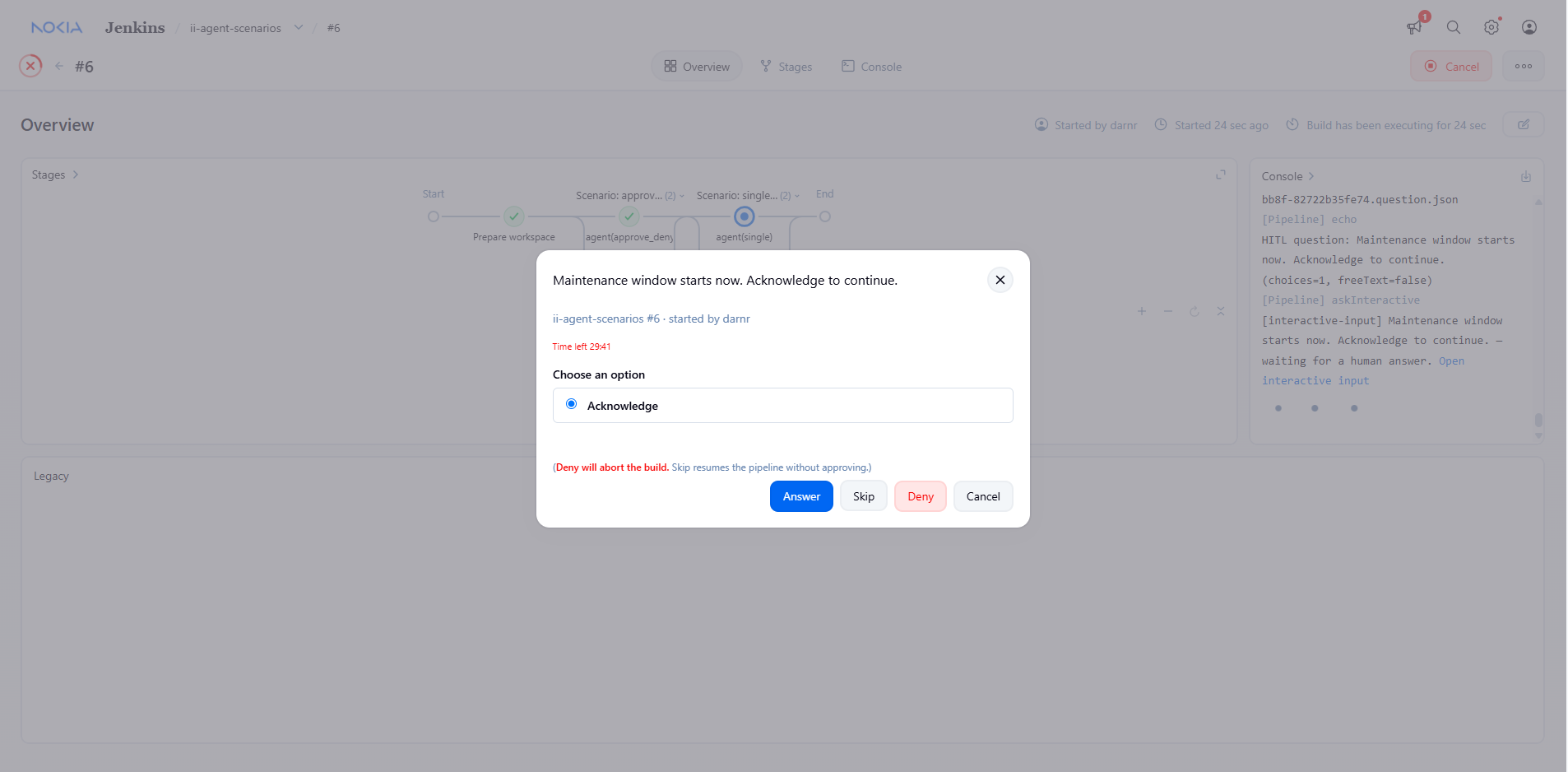 Single-option acknowledgement modal
