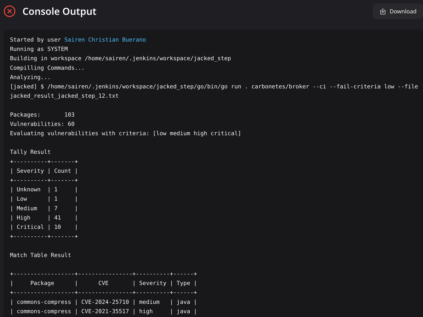 Jacked plugin configuration