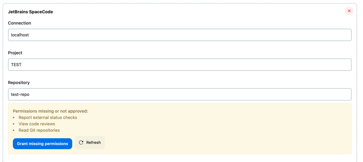 Established project-level connection for a branch souce with non-approved permissions