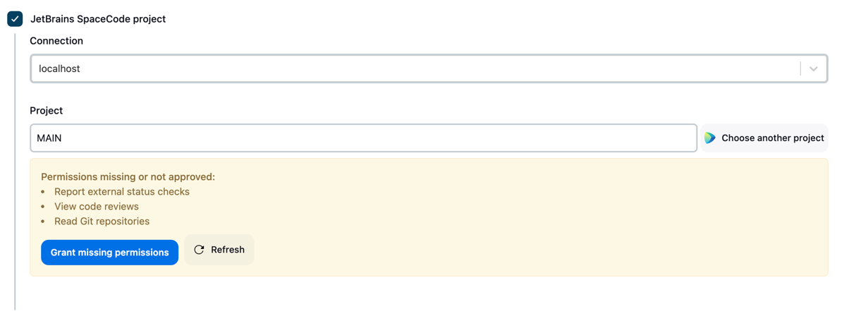 Missing permissions in SpaceCode for project-level connection