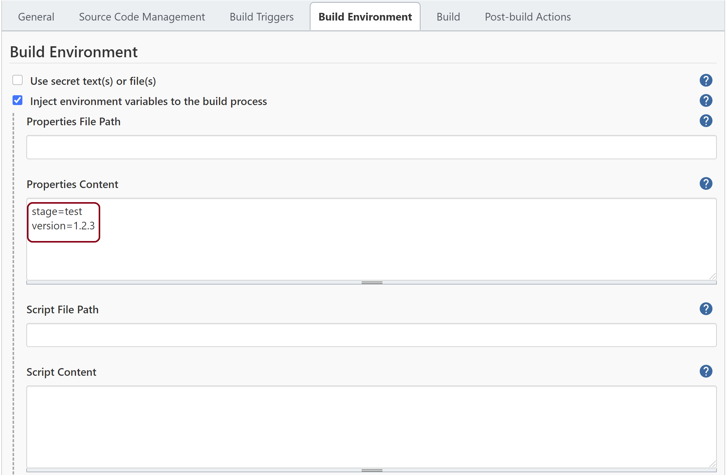 Example for environment variables