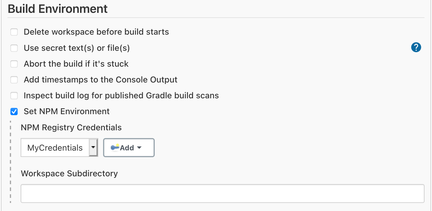 Select a credential and provide a workspace subdirectory