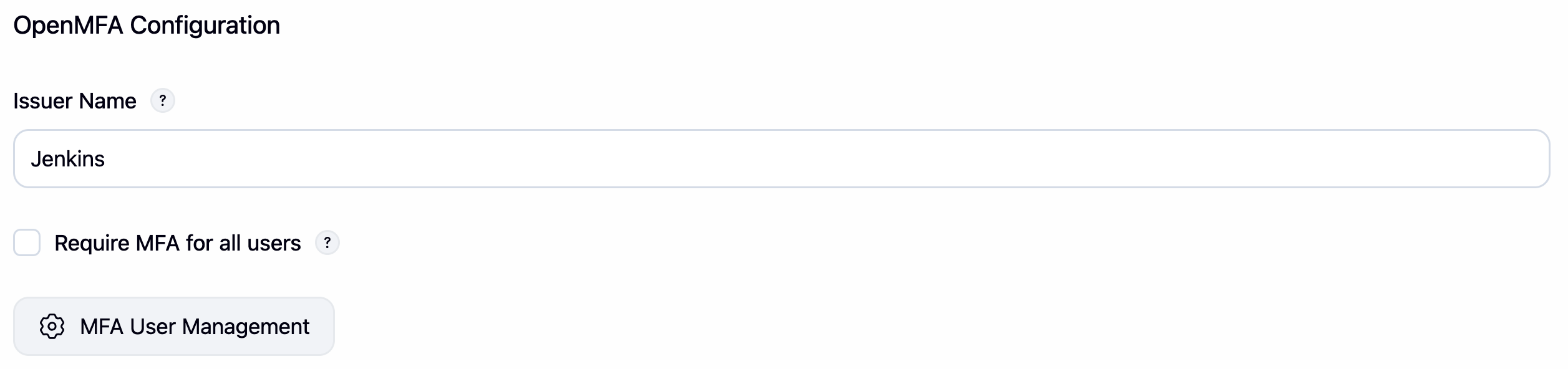 OpenMFA Global Configuration screen in Manage Jenkins