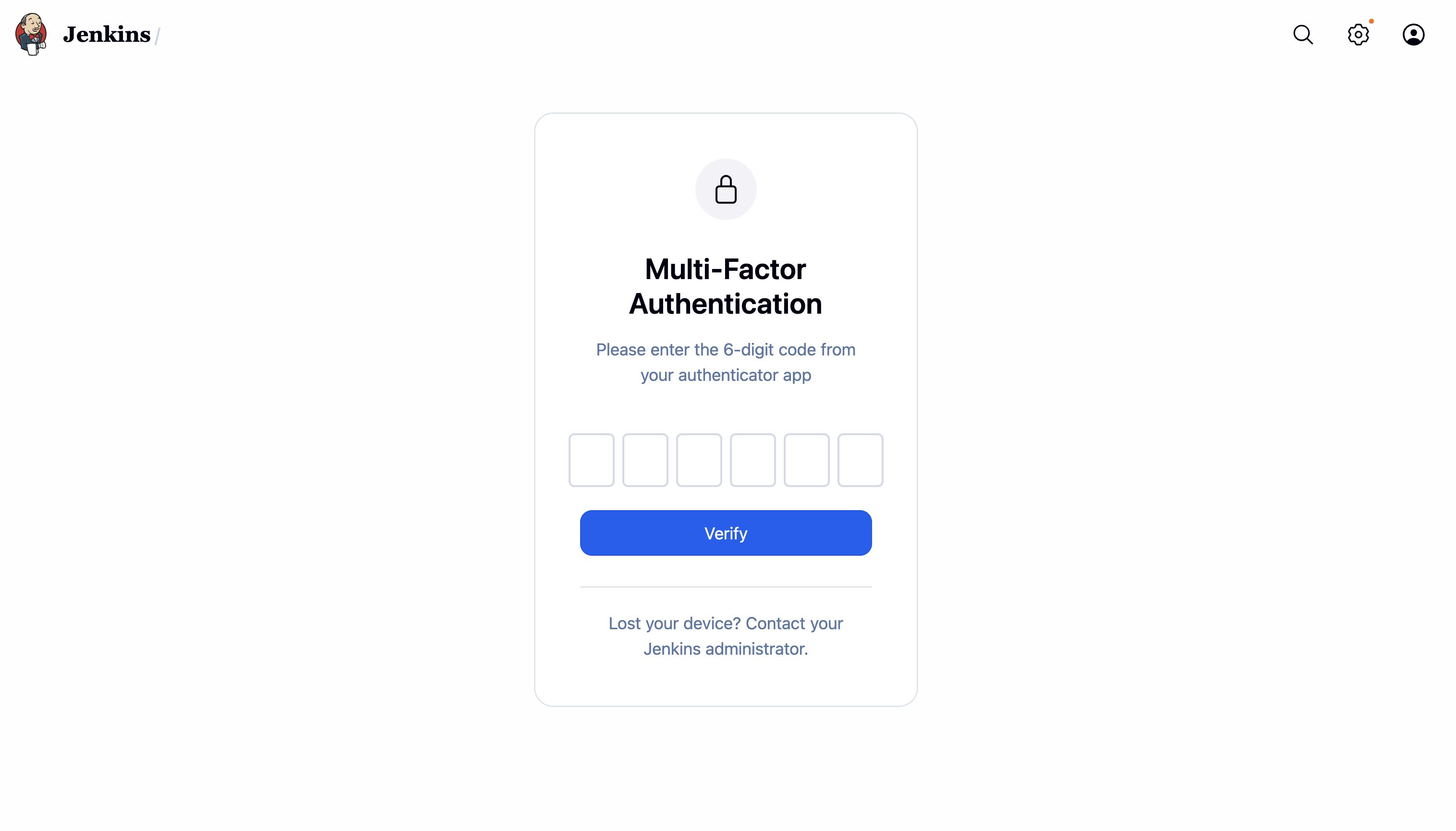 MFA login challenge page (6-digit code prompt)