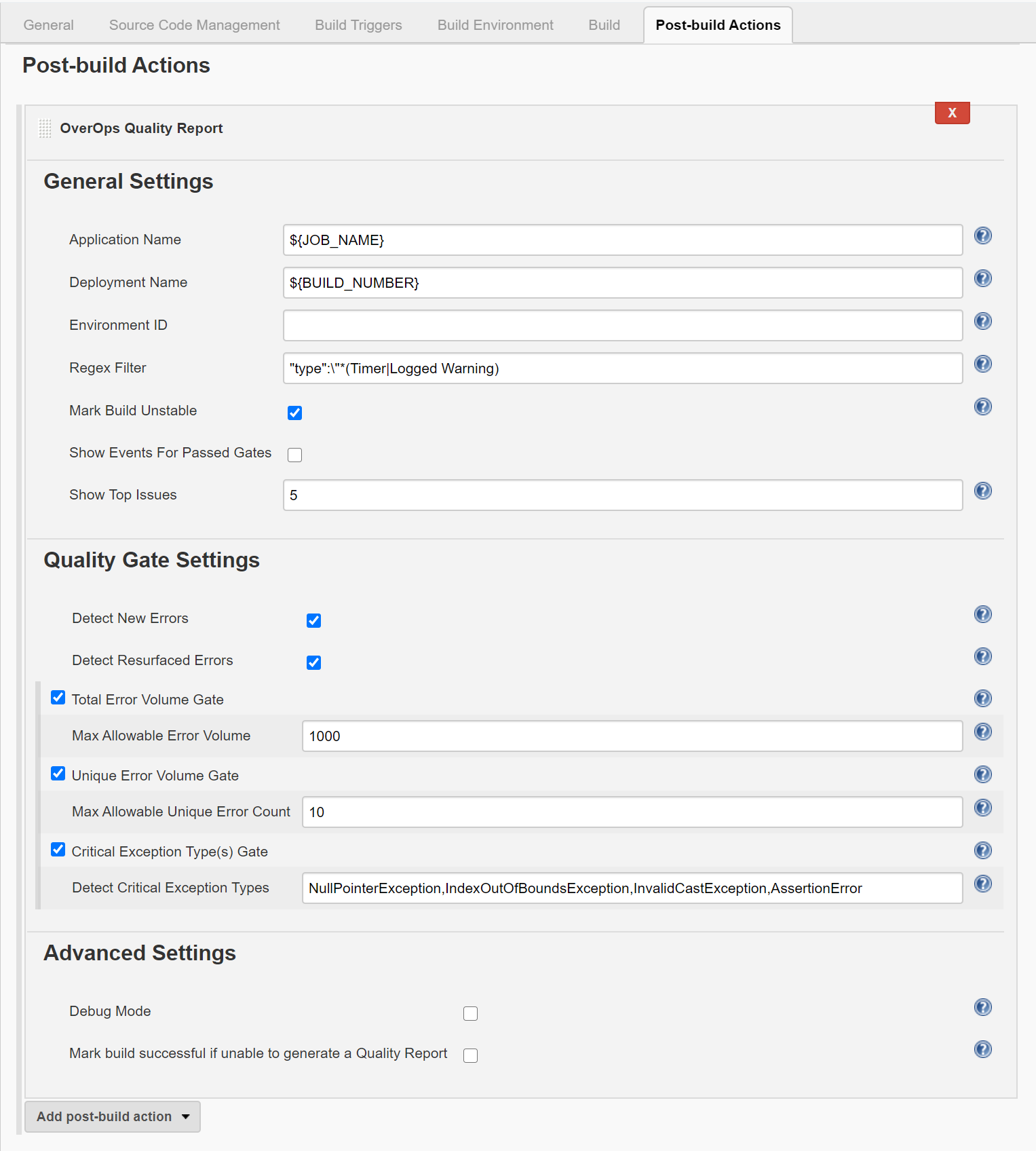 code quality gate options