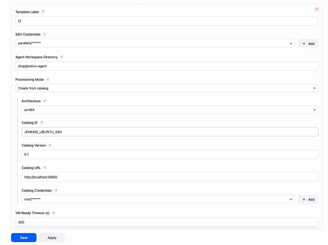 Catalog-based provisioning template