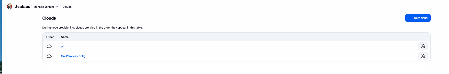 Configured clouds in Jenkins
