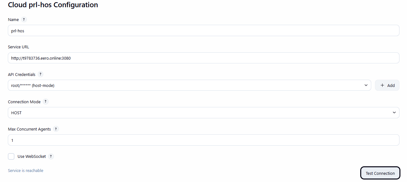 Cloud service configuration (Host mode)