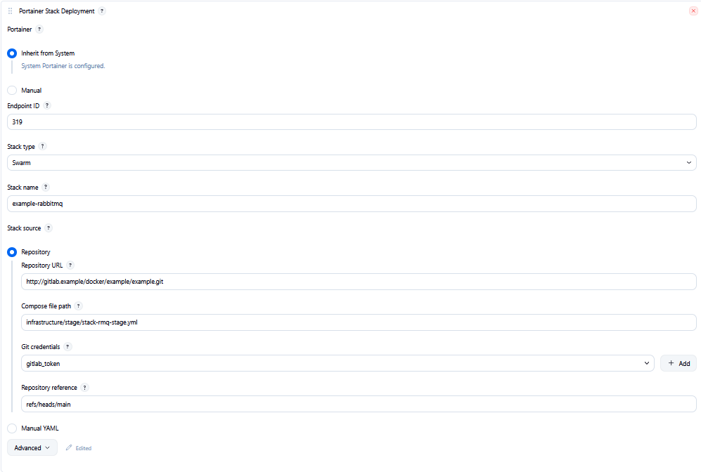 Job configure → Portainer Stack Deployment