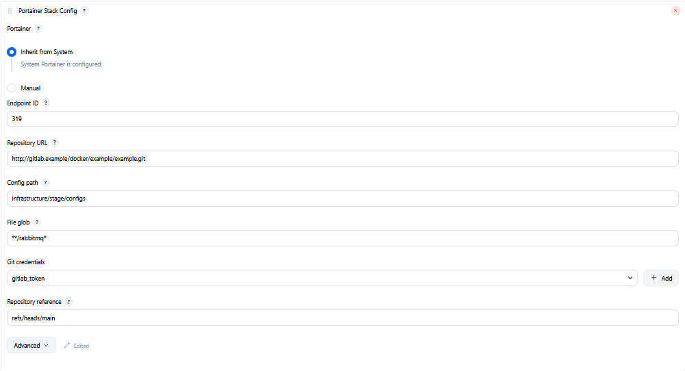 Job configure → Portainer Stack Config