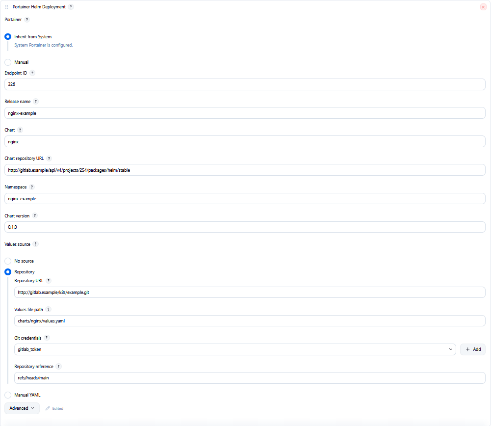 Job configure → Portainer Helm Deployment