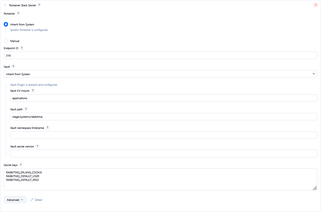 Job configure → Portainer Stack Secret