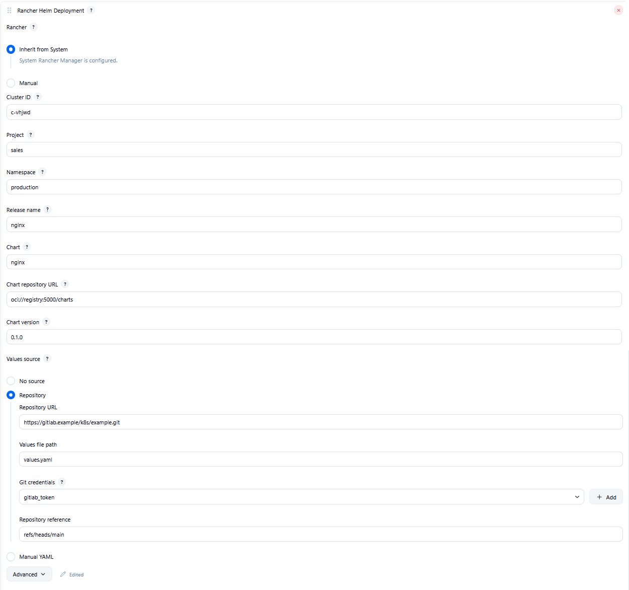 Job configure → Rancher Helm Deployment