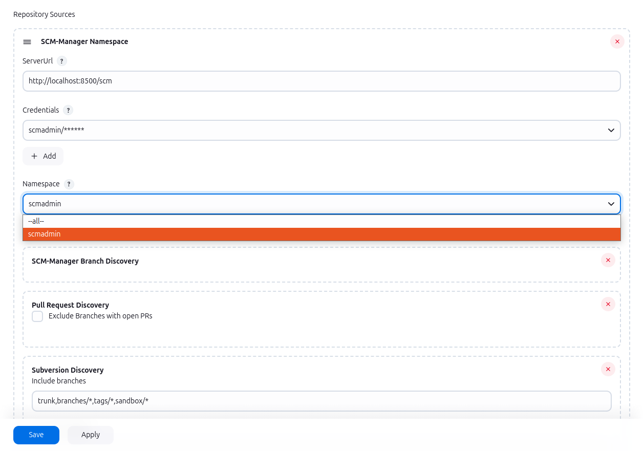 Example of a config for a namespace item