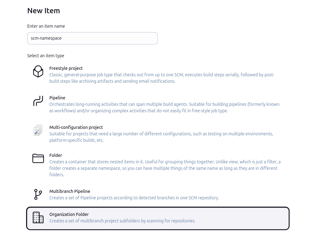 How to select an organization folder