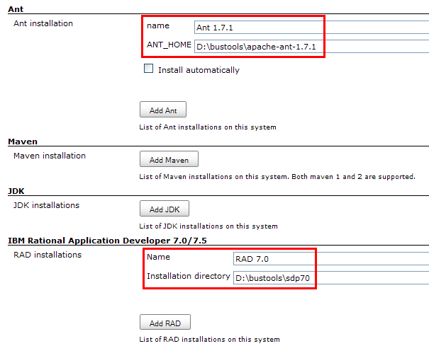 Jenkins configuration screen