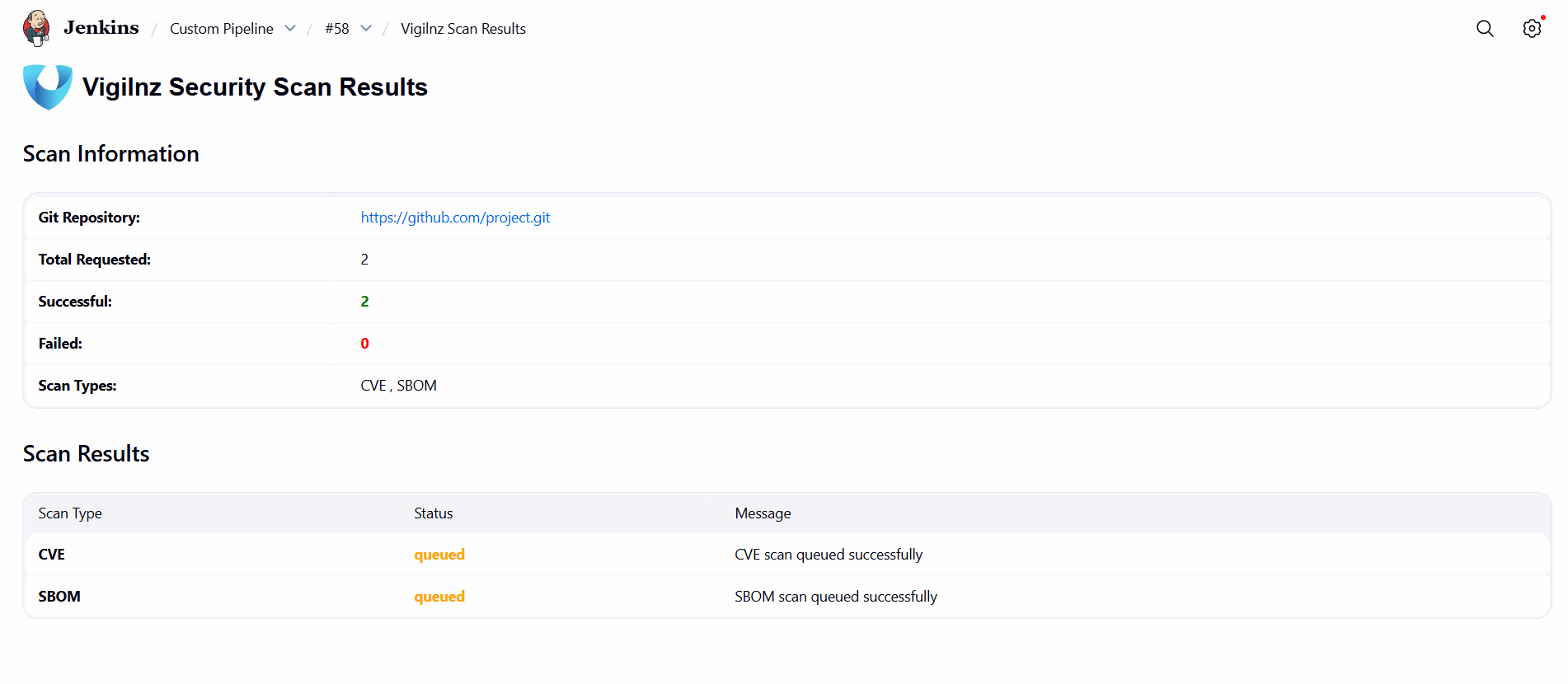 Vigilnz Scan Result screen