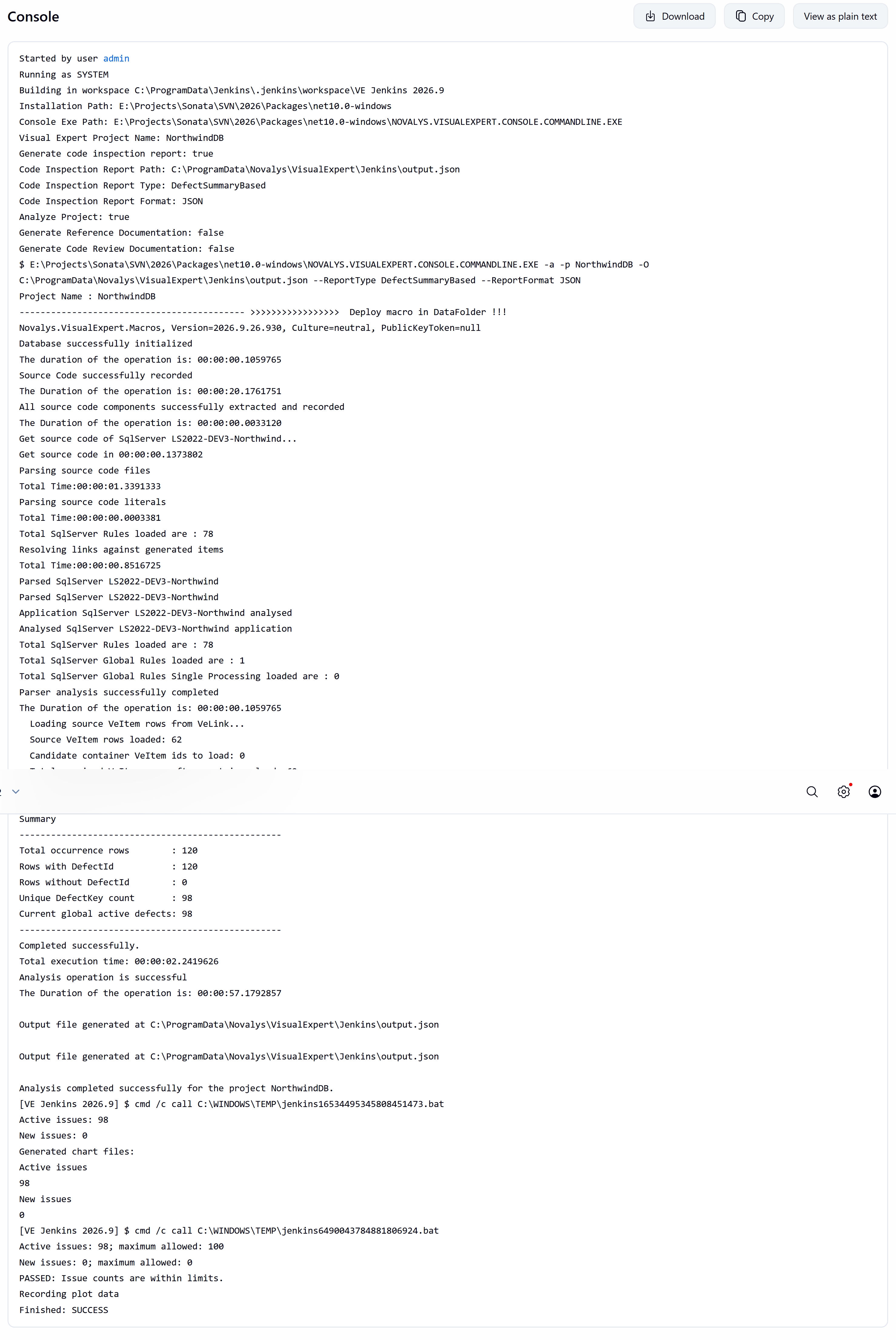 Visual Expert build console output