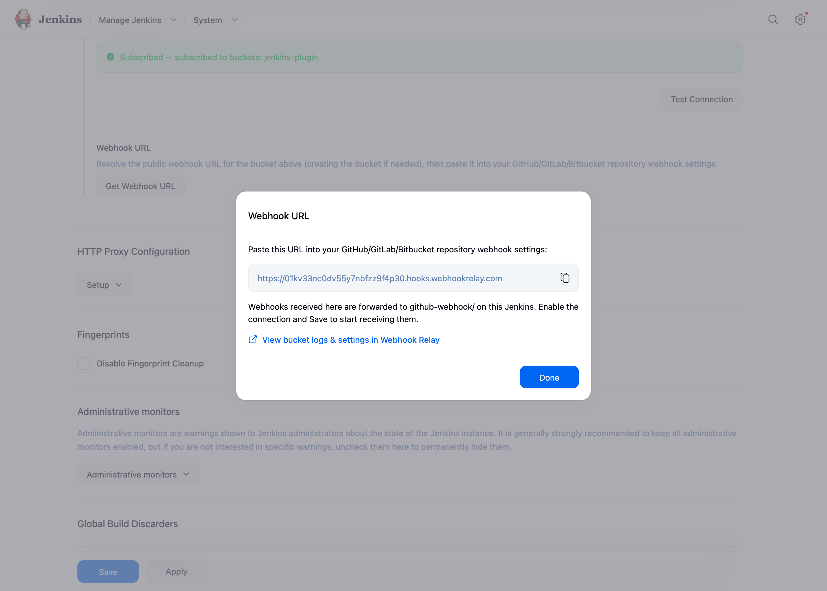 The Get Webhook URL dialog