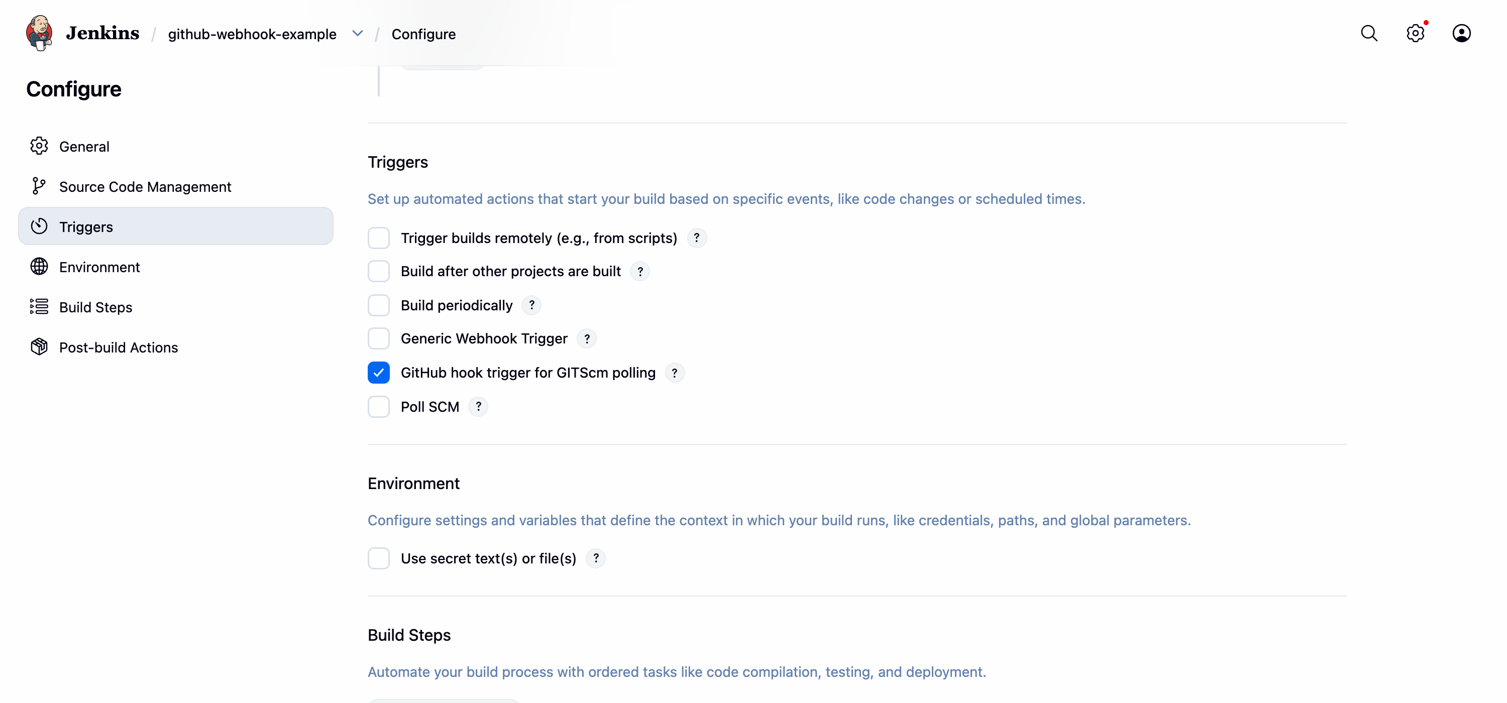 Job Triggers — GitHub hook trigger for GITScm polling