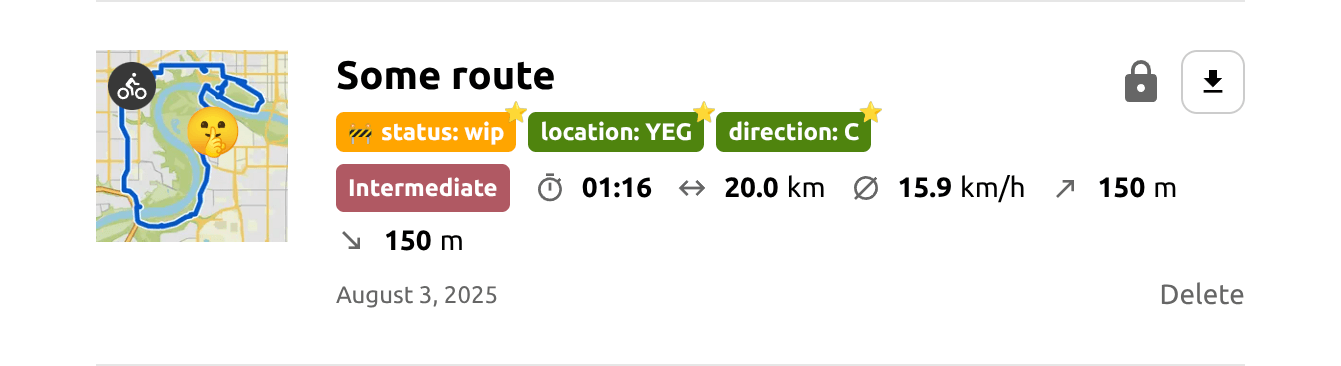 Screenshot of custom pills on the route list page