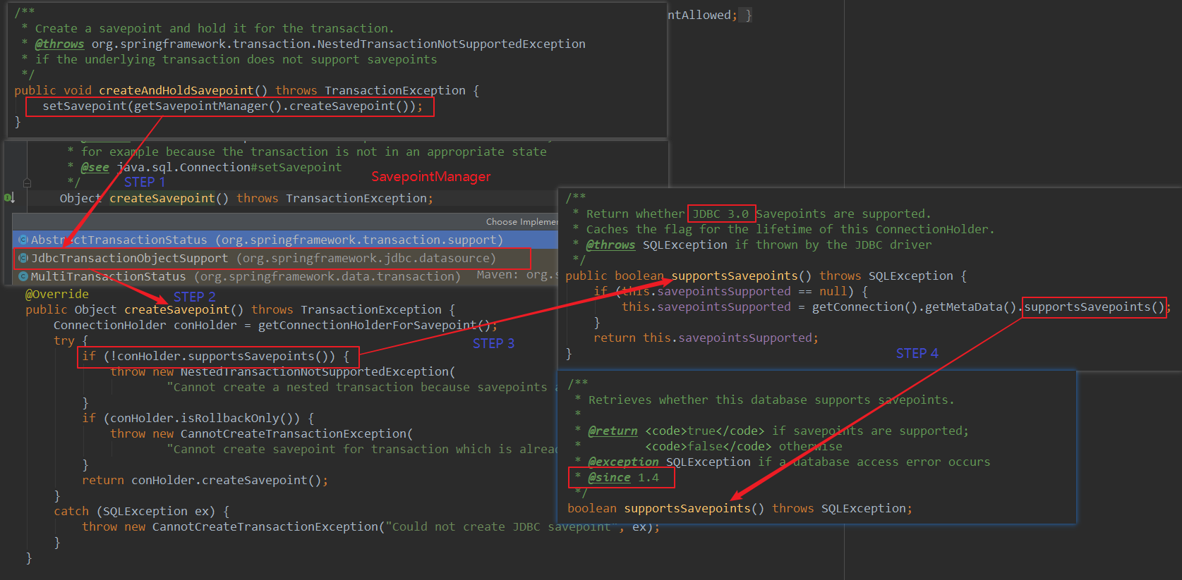 JdbcTransactionObjectSupport#createSavepoint