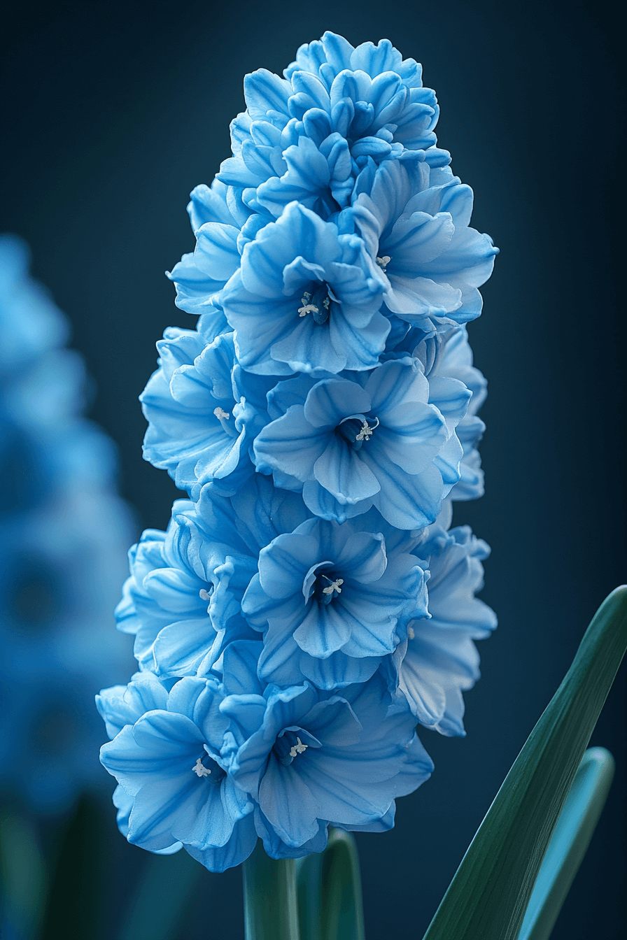 Powder blue double hyacinth General Kohler with soft petals, quietly blooming with heirloom charm.