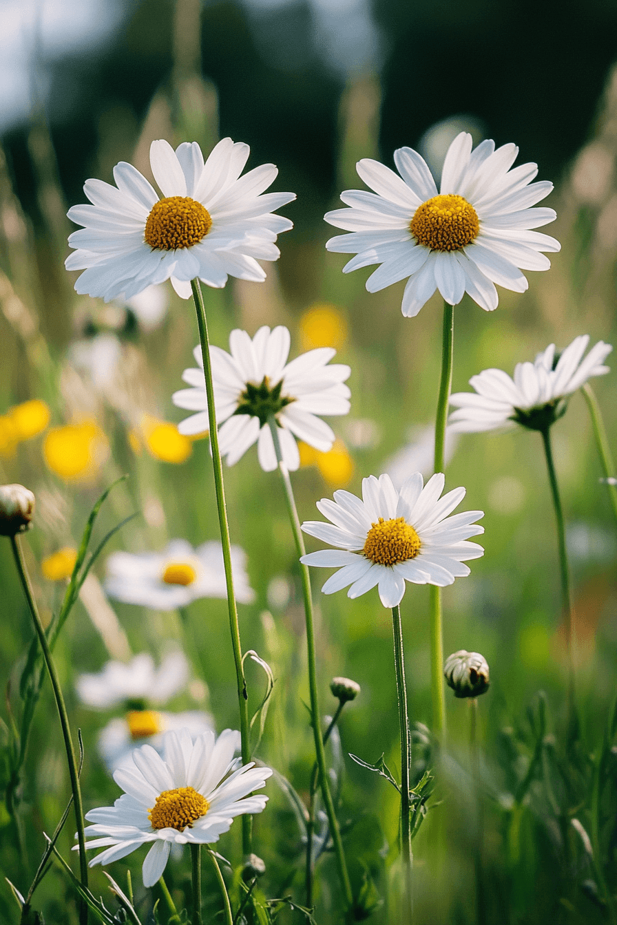 Wild Oxeye daisies swaying gently in a sunlit meadow, symbolizing freedom, authenticity, and the wild spirit of untamed beauty.