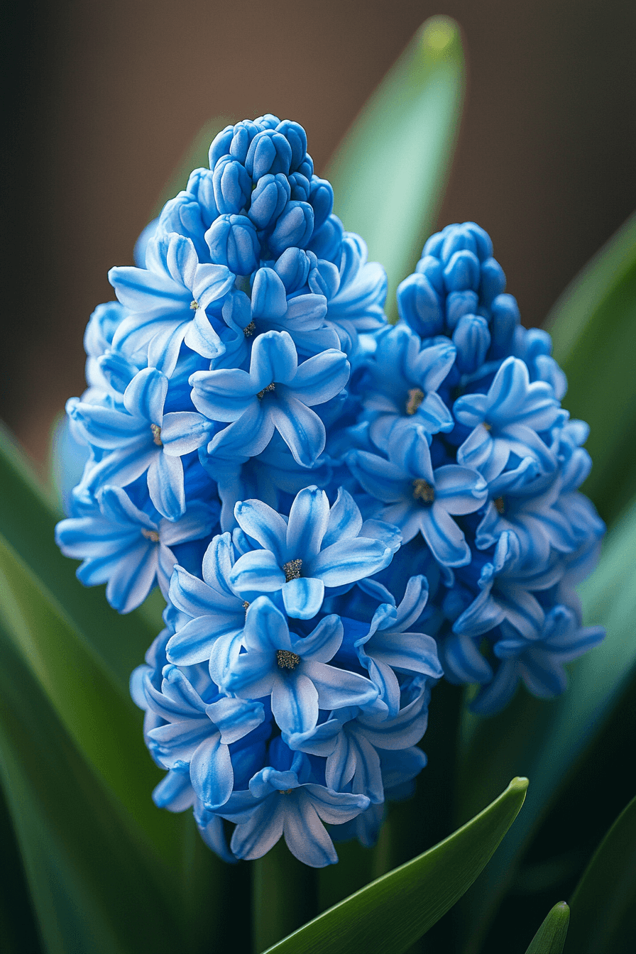 Indigo blue Peter Stuyvesant hyacinth flowers in vivid bloom, evoking depth and poetic stillness.