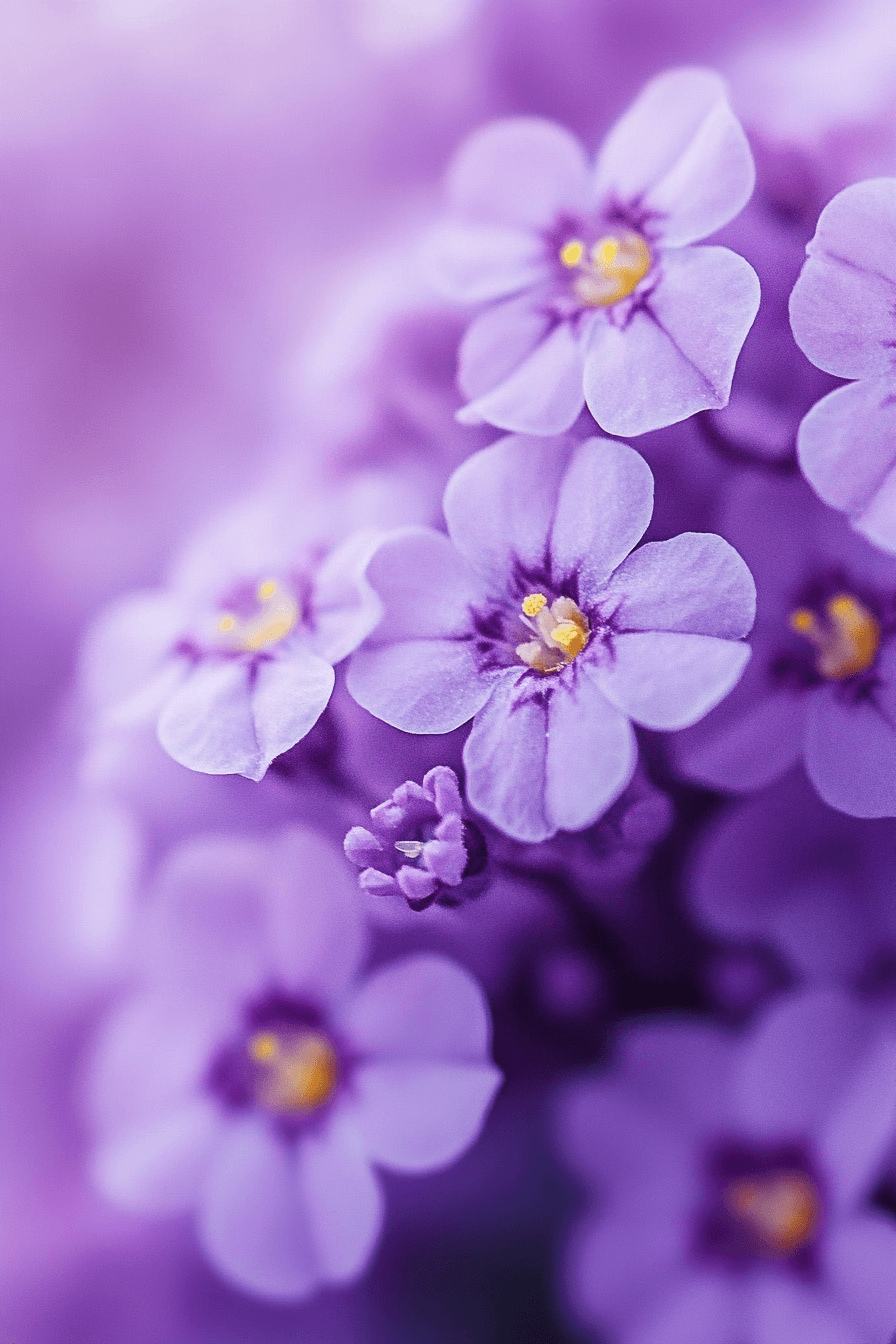 Delicate soft purple Alyssum flowers of the Purple Prince variety in a close-up macro shot, showing fine petal textures and subtle natural lighting.