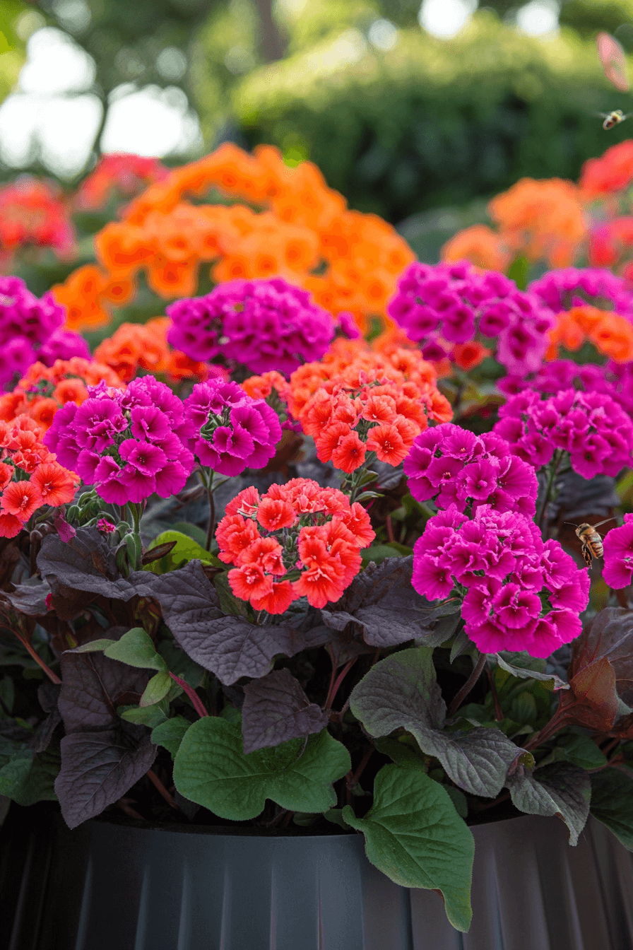 Bold Superbena Verbena flourishing in bright magenta and coral tones, radiating strength and color in full sun