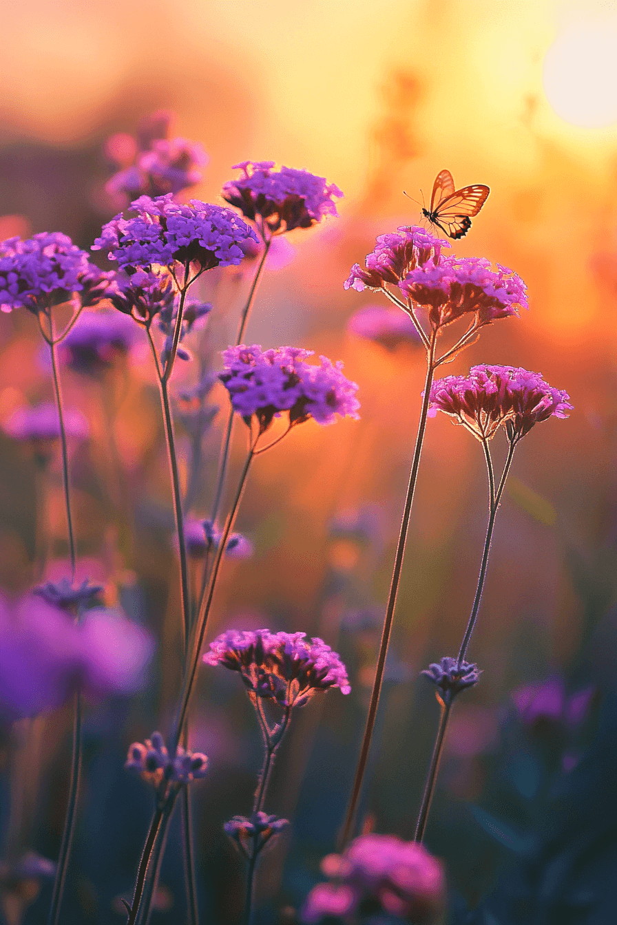 Tall Verbena bonariensis swaying in the breeze, with delicate purple blooms rising above a summer garden like floral constellations