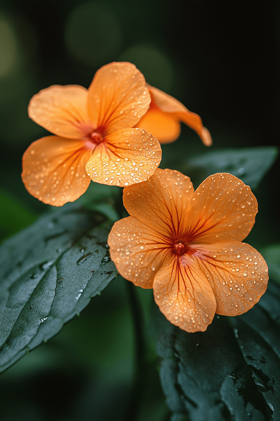 Orange-spotted wild Impatiens capensis blooms arching freely beside a woodland path, exuding freedom and natural joy.