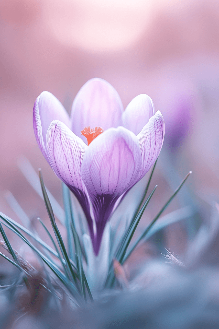 Delicate lilac petals of crocus pulchellus emerging softly from autumn grass, whispering of second chances.