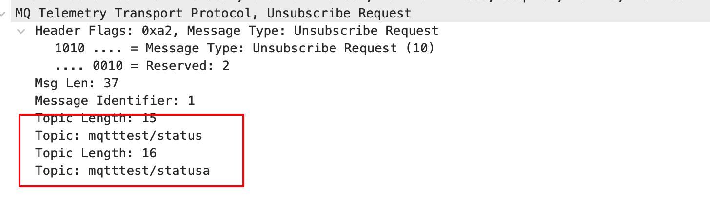 UNSUBSCRIBE主题过滤器列表