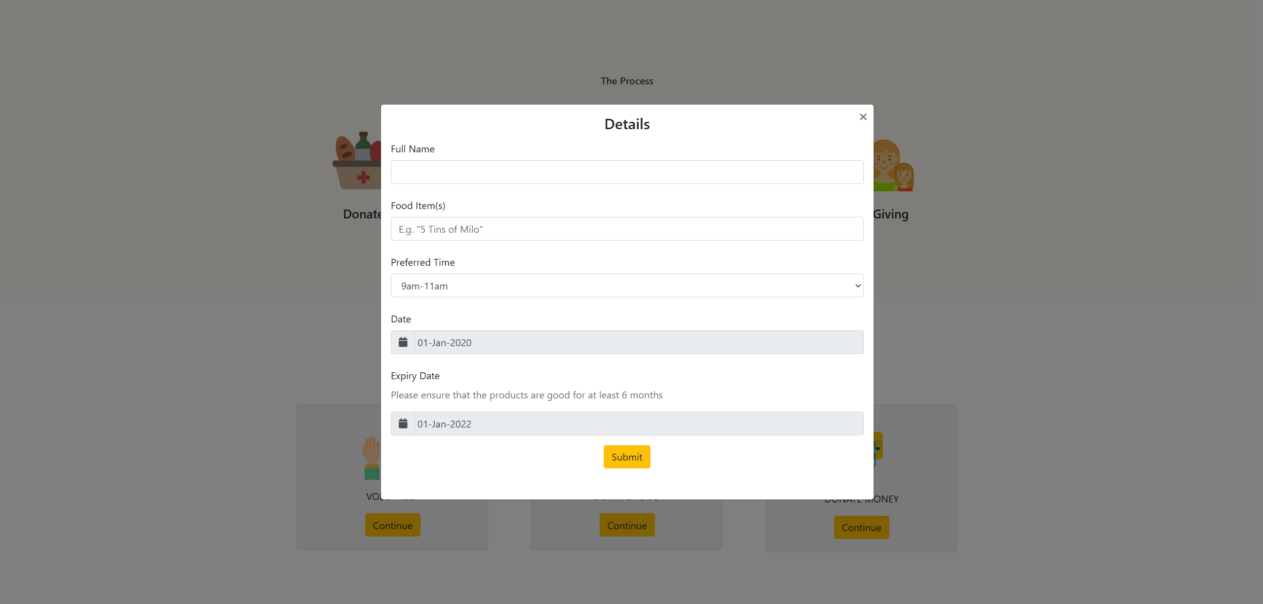 Love Letters food donation form
