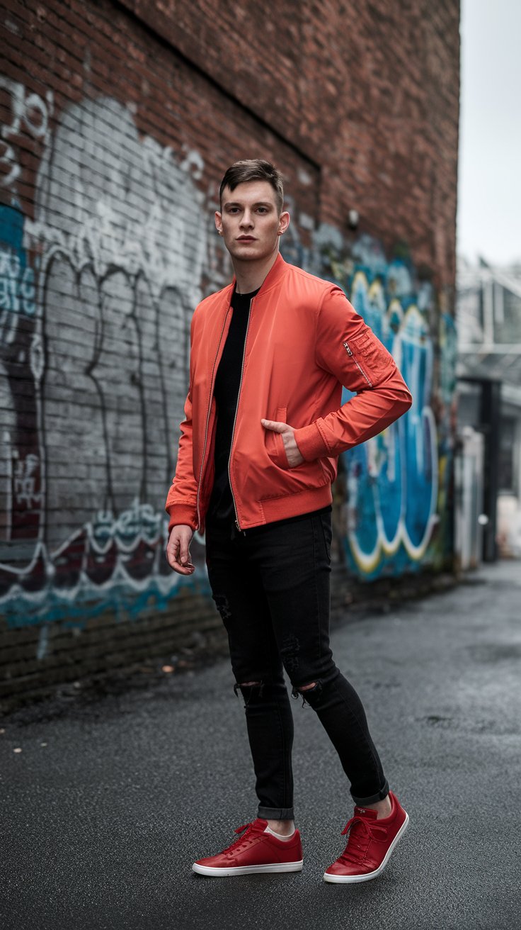 a person in red jacket in an urban setting would be inserted here