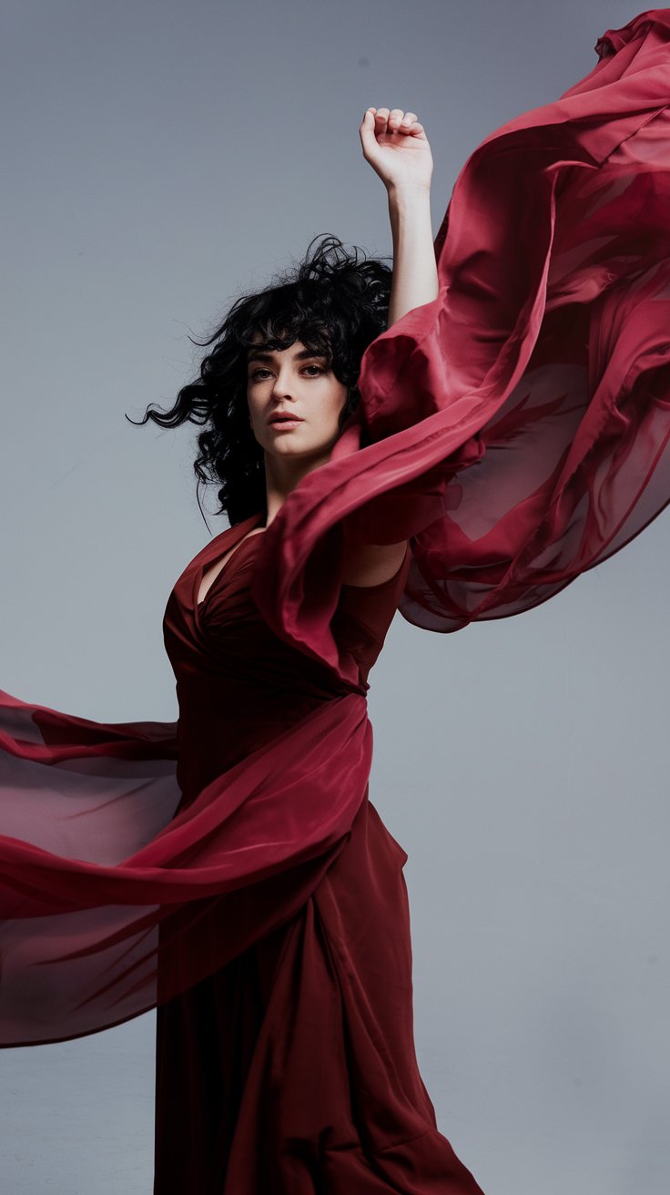 a woman draped in red fabric would be inserted here