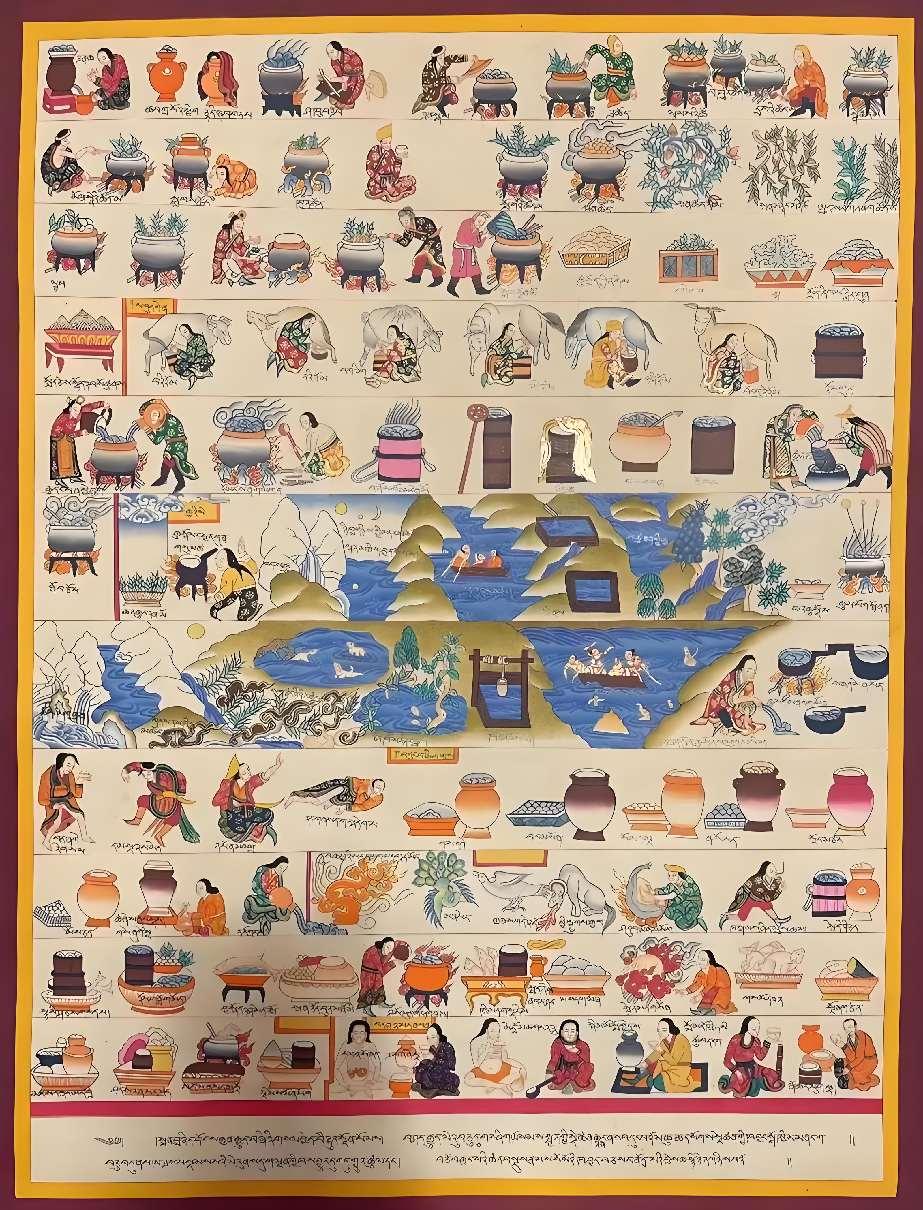 Thangka Depicting Tibetan Medicine and Astrology