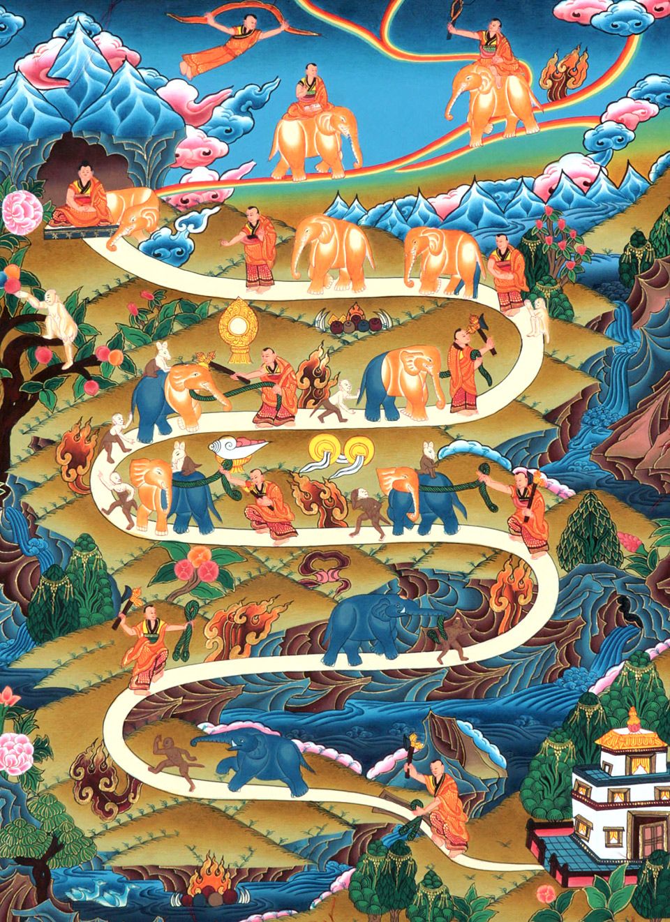 Illustrations depicting samatha and vipassana meditation techniques