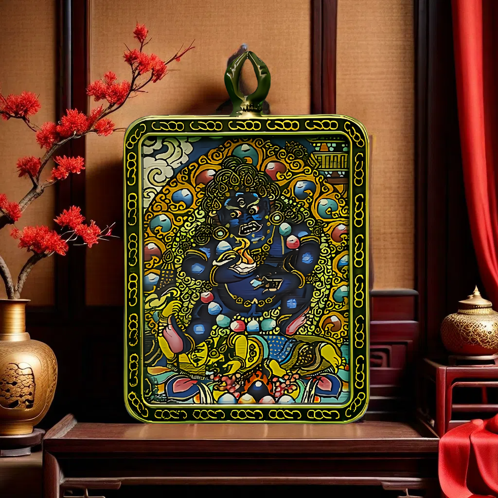 Black Dzambhala Thangka | Dzambhala Wealth Deity Amulet
