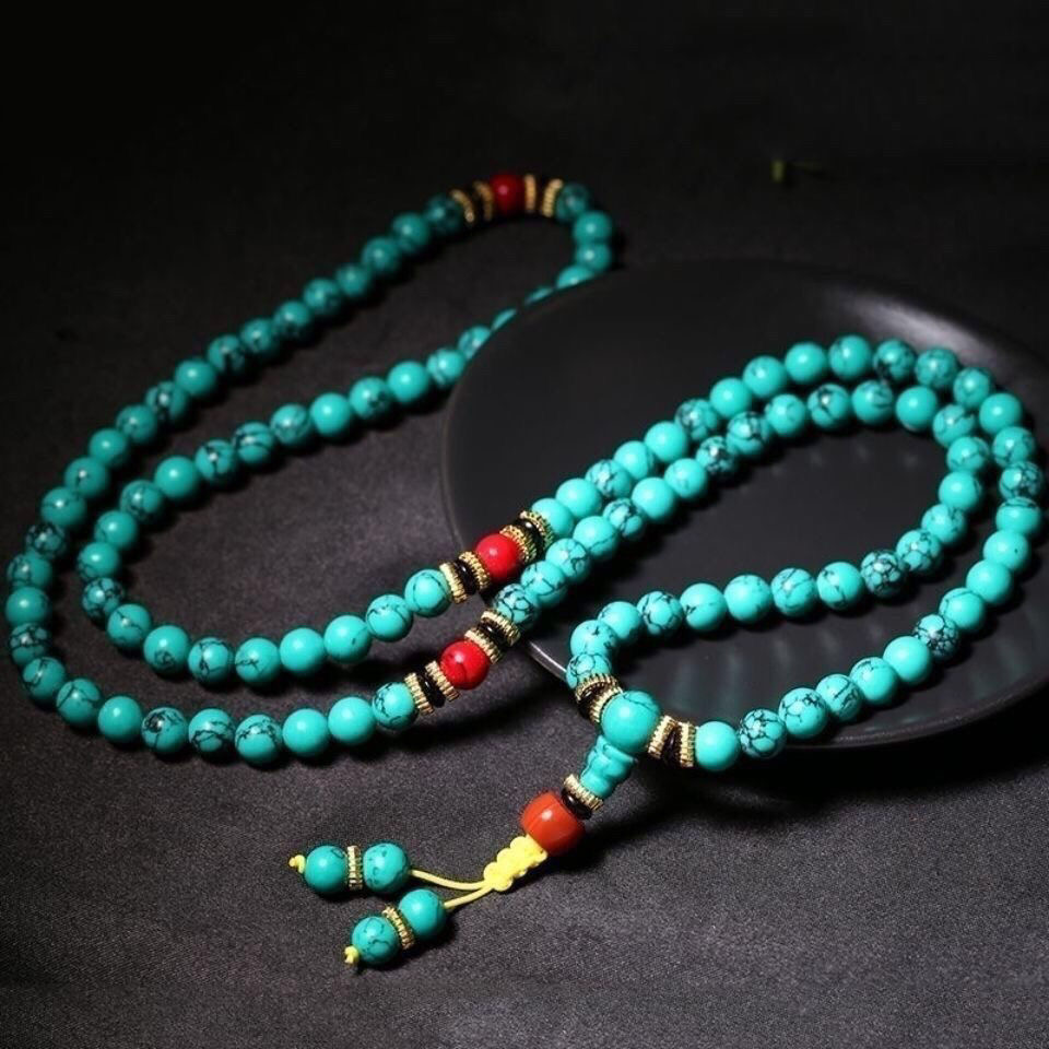 Tibetan Turquoise Buddhist Prayer Beads | Turquoise Necklace