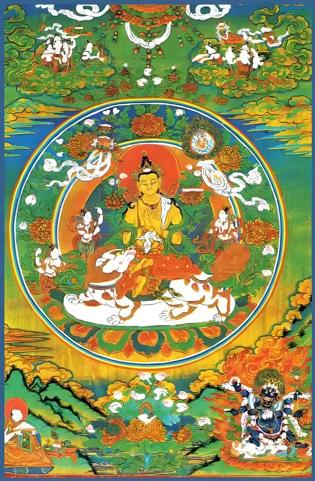 Tsongkhapa riding a lion